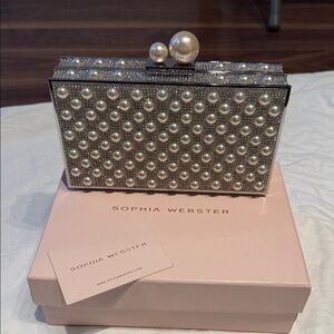 Sophia Webster Silver Clutch with Pearl Accents